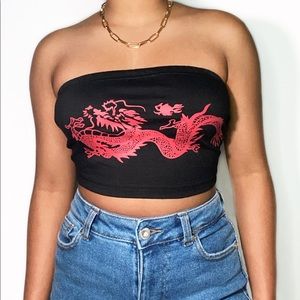 Tops | Black Dragon Print Crop Top | Poshmark